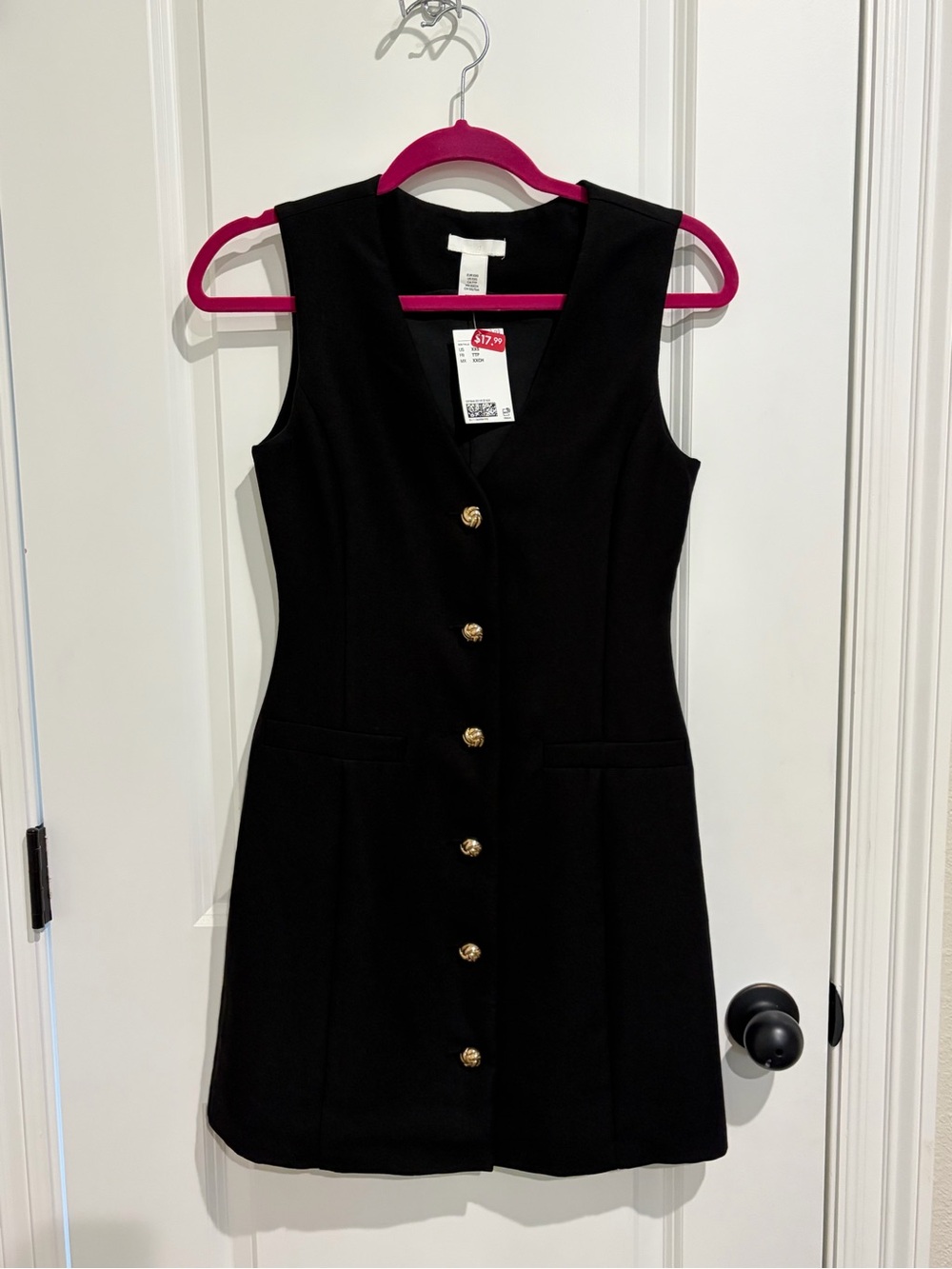 H&M Black Sleeveless Mini Dress with Gold Buttons